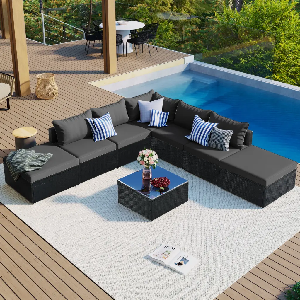 8 Pieces Outdoor Patio Furniture Sets, Garden Conversation Wicker Sofa Cushions go