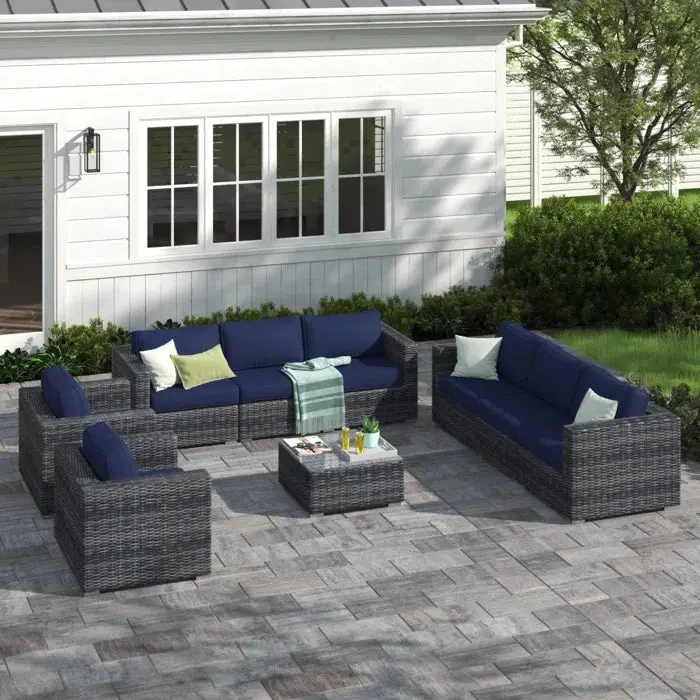 8 Person Wicker Seating Group Sunbrella Cushions Fully Assembled Outdoor Furniture lsi patio furniture