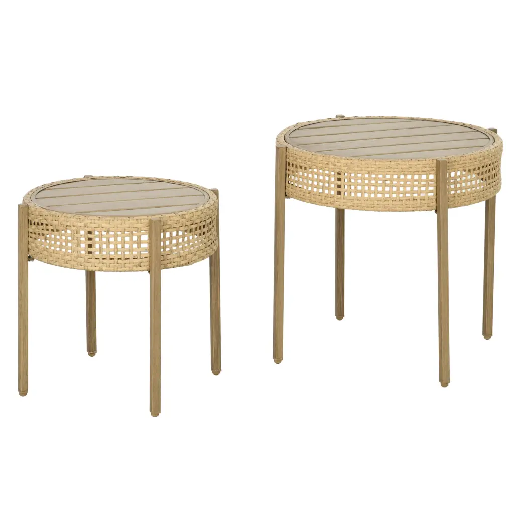 Outsunny 2 Piece Wicker Patio Table Set, PE Rattan End Table Set Outdoor Use aosom business