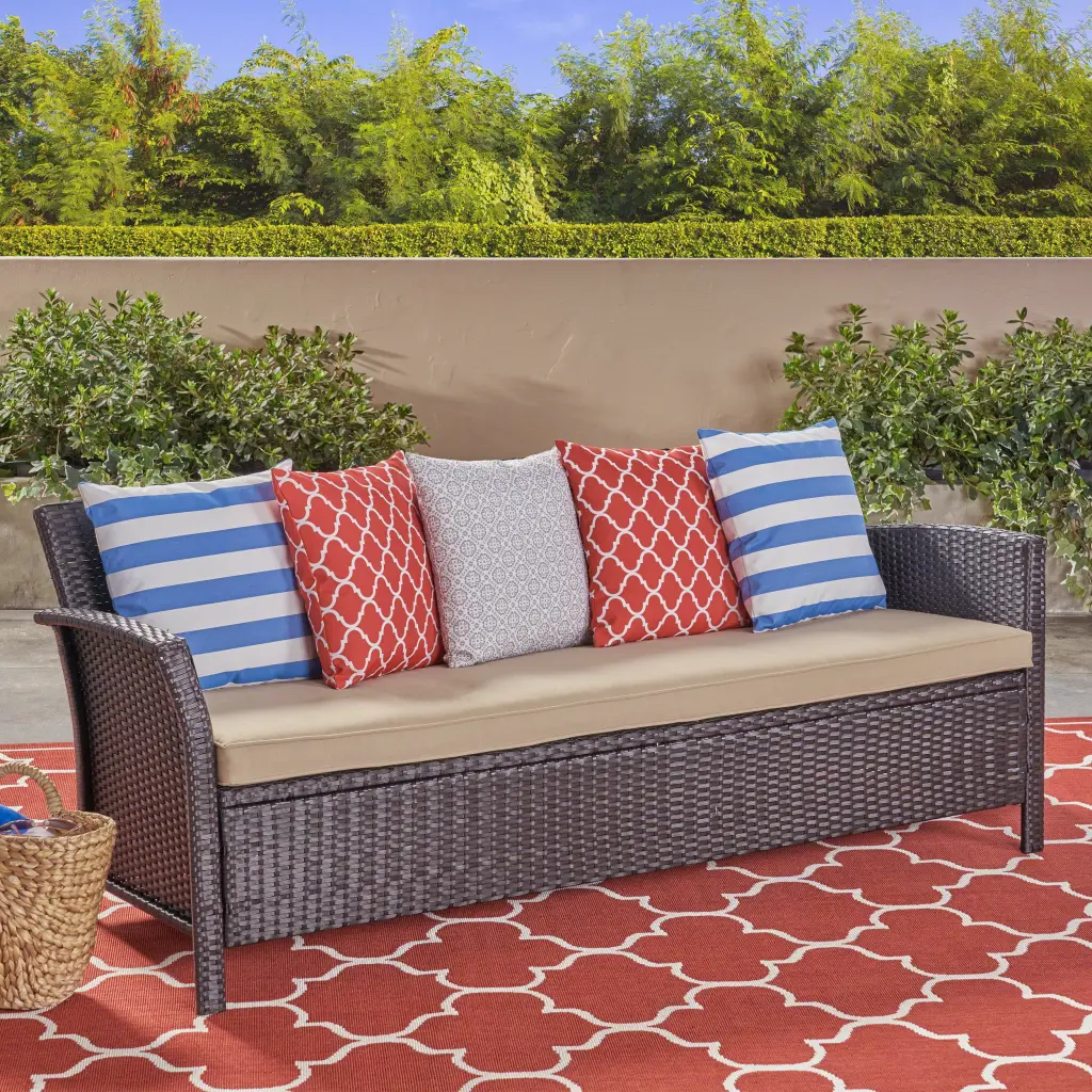 St Lucia 3 Seater Brown Tan PE Rattan Iron Water-resistant Outdoor Sofa nh-kisa