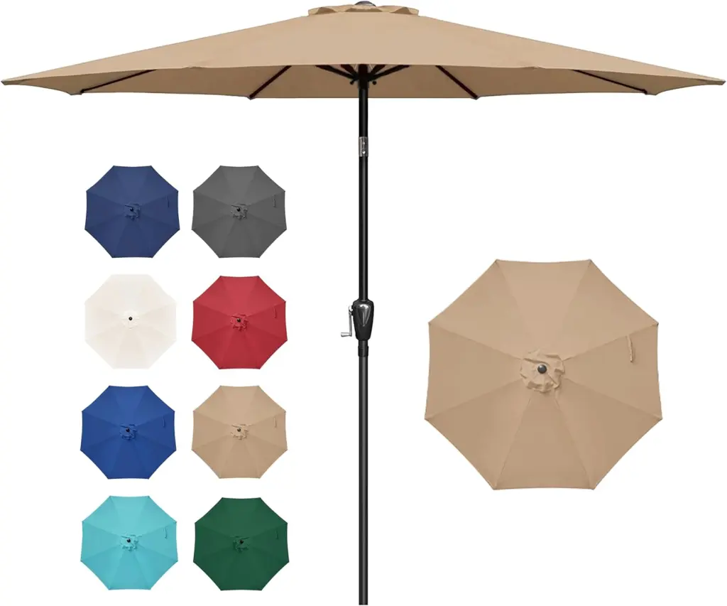 9Ft Outdoor Patio Umbrella Table Market Umbrella Push Button Tilt Garden Deck Pool w1134dhs