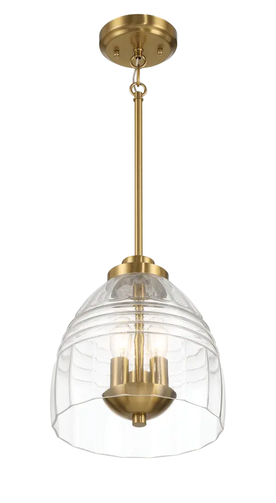 Ember Three Candle Lights Chain Pendant Clear Glass Satin Brass Ceiling Light ashcroft furniture