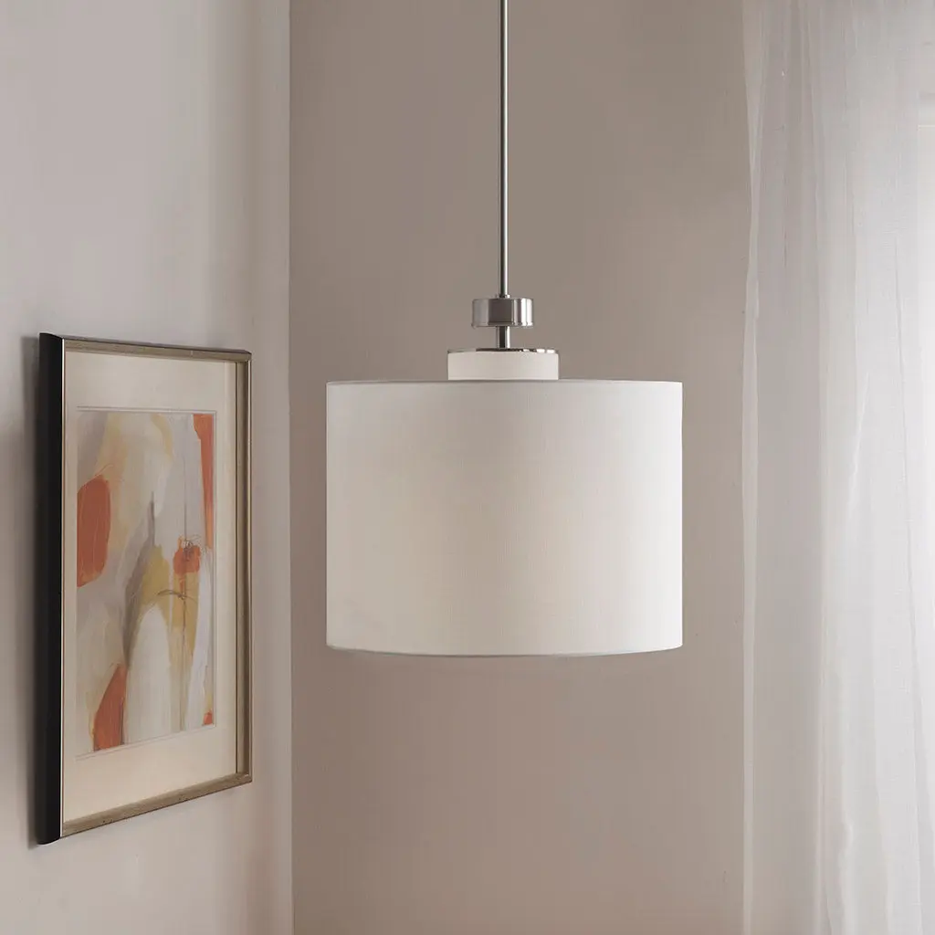 Pacific Metallic Pendant Light Drum Shade White Cotton jla