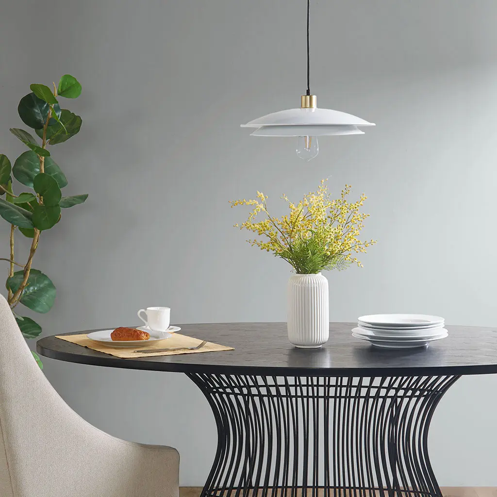 2 Tier Layered Shade Pendant Light Precious Metal White Metallic jla