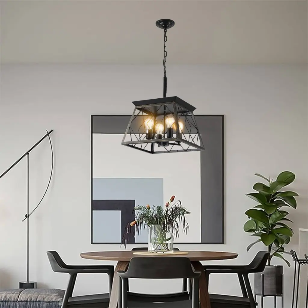 16 Inch Black Industrial 4-Light Pendant Chandelier lighting commune