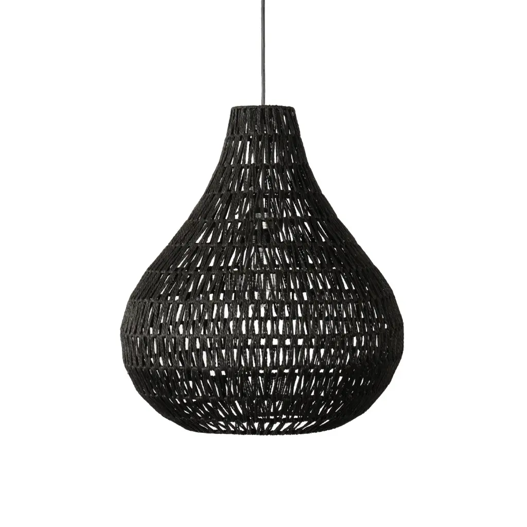 Boney 18 Inch Black Woven Rope Pendant Light Rounded Influence Iron Design royal hampton