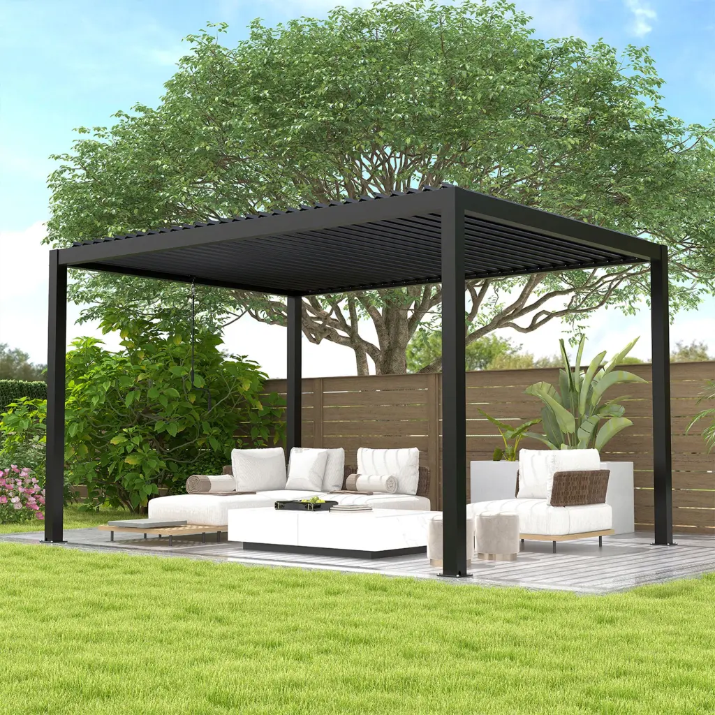 8640 Louver Pergola 10X13Ft Light Metal Frame Alloy Metal Louvers Black Aluminum chery