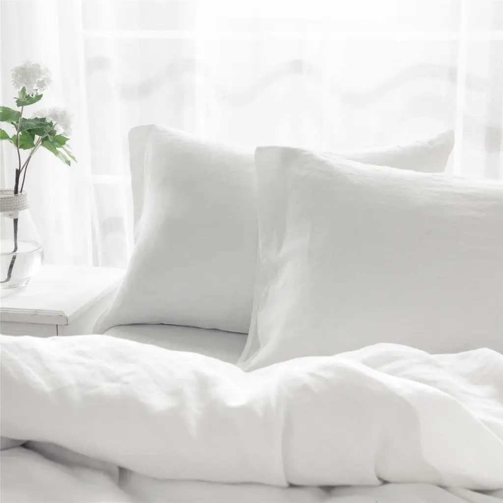 Soft White Pillow Cases Set 2 - Quality Dimensions Comfort real linen