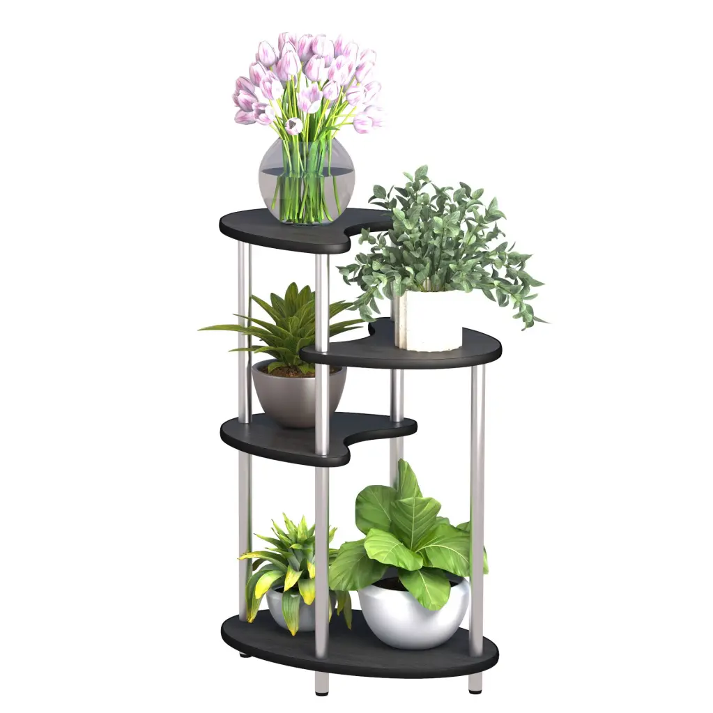 4 Tier Metal Plant Stand Collapsible Tall Plant Holder Iron Art Corner Shelf Indoor Outdoor w2181