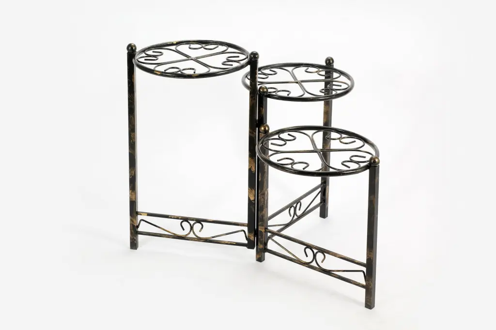 24.41 Inch Three Tier Heart Shaped Black Precious Metal Round Plant Stand california home