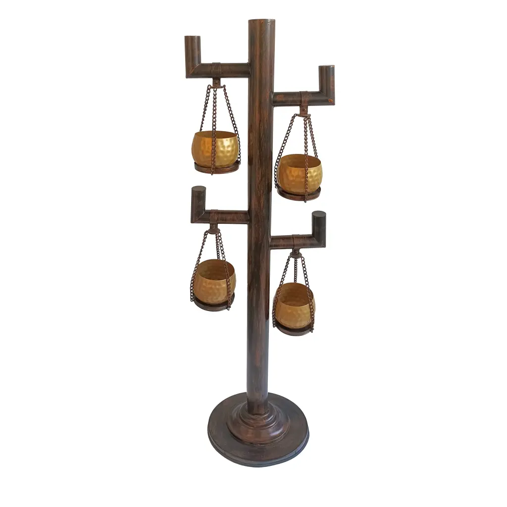 52 Inch Tall Plant Stand 4 Hanging Pots Antique Metal Gold Black royal hampton