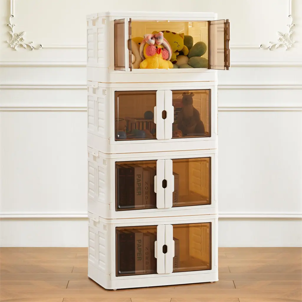 Stackable Plastic Storage Bins Lids Collapsible Storage Boxes Home Organization w2201