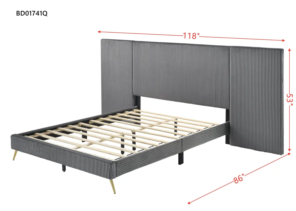 Muilee Queen Bed Gray Material BD01741Q Gray Upholstered Platform Bed acme onsite store
