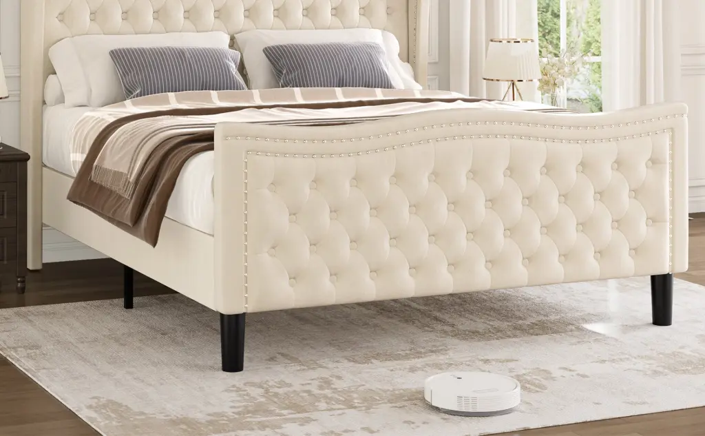 Lift Up Velvet Beige Full Dimensions Bed Box Spring Not Required aobang furniture
