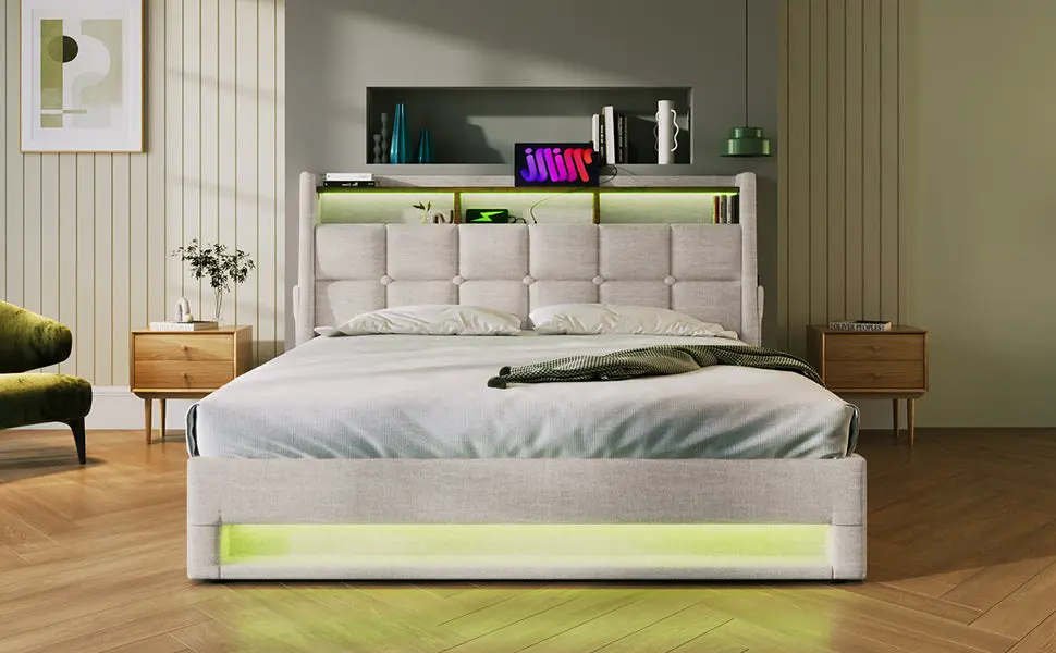 Queen Dimensions Upholstered Platform Bed Hydraulic Storage System artistry at home