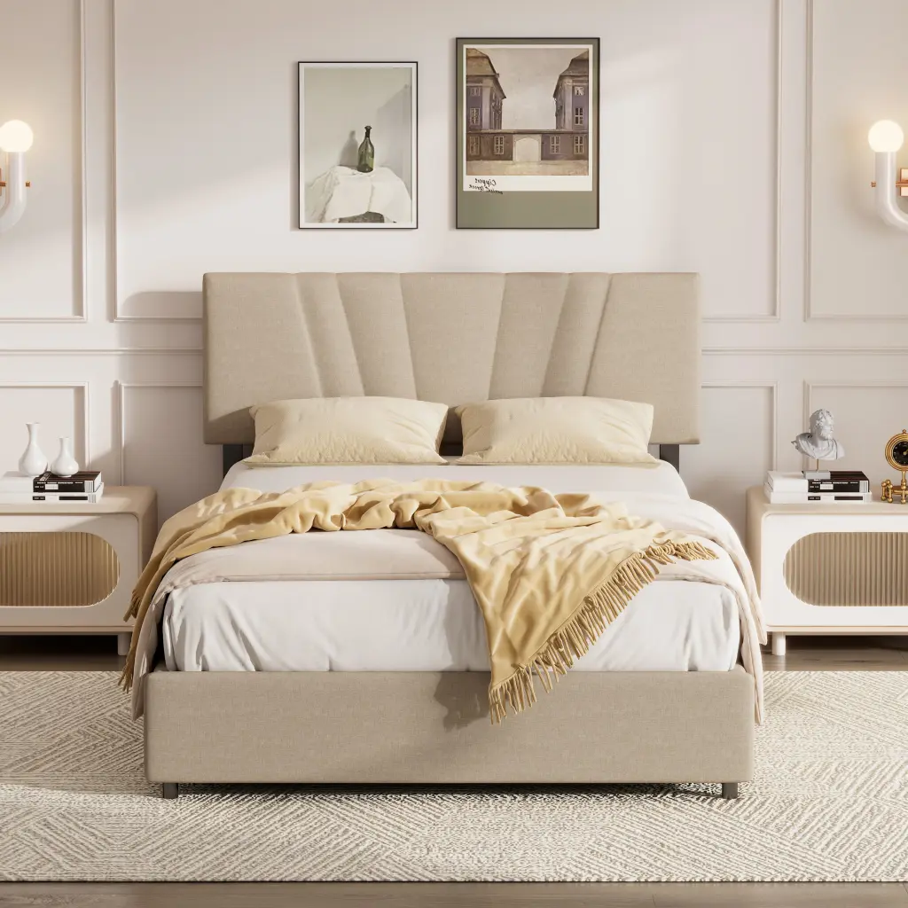 Queen Upholstered Platform Bed Lifting Storage Queen Size Bed Frame bedepot