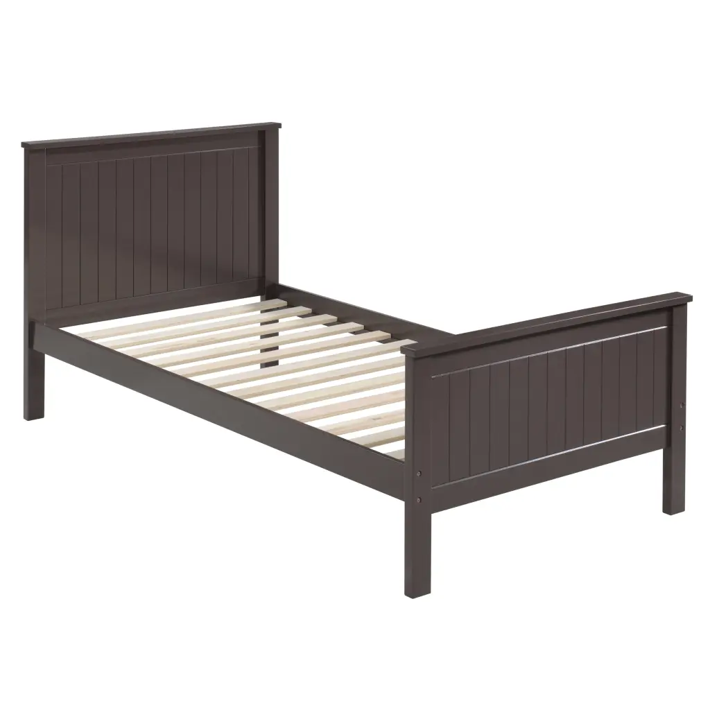 Chocolate Twin Platform Bed Frame Box Spring Not Required Wooden Bed furniture max