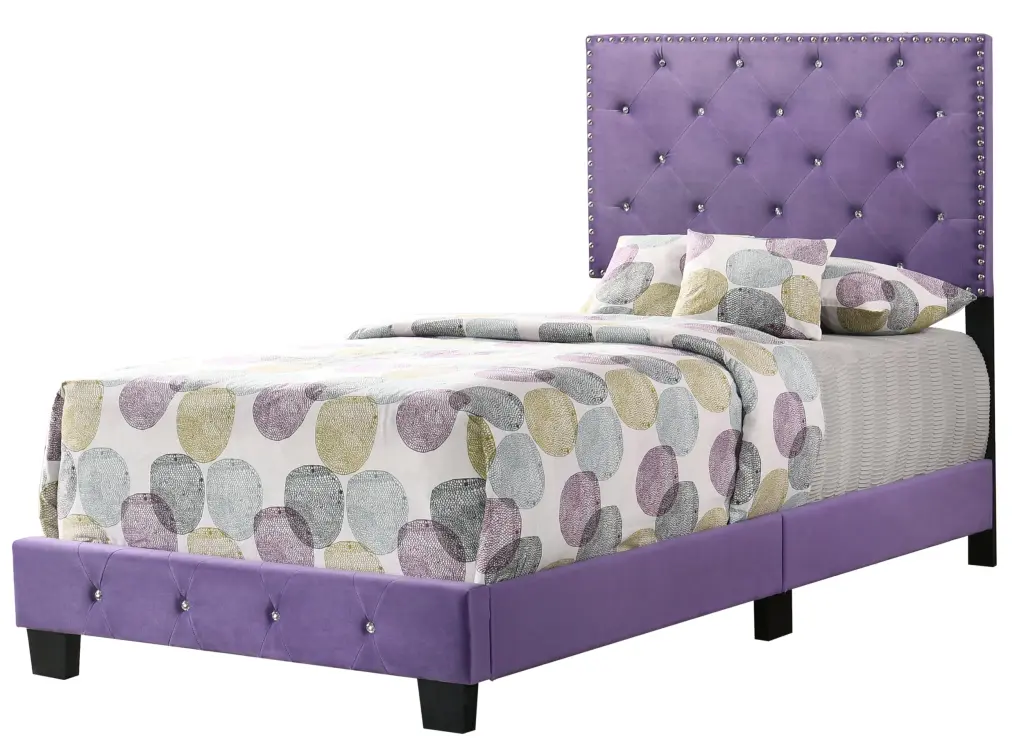Suffolk G1402 Twin Bed Purple Foam Velvet Upholstered Platform Bed glory furniture