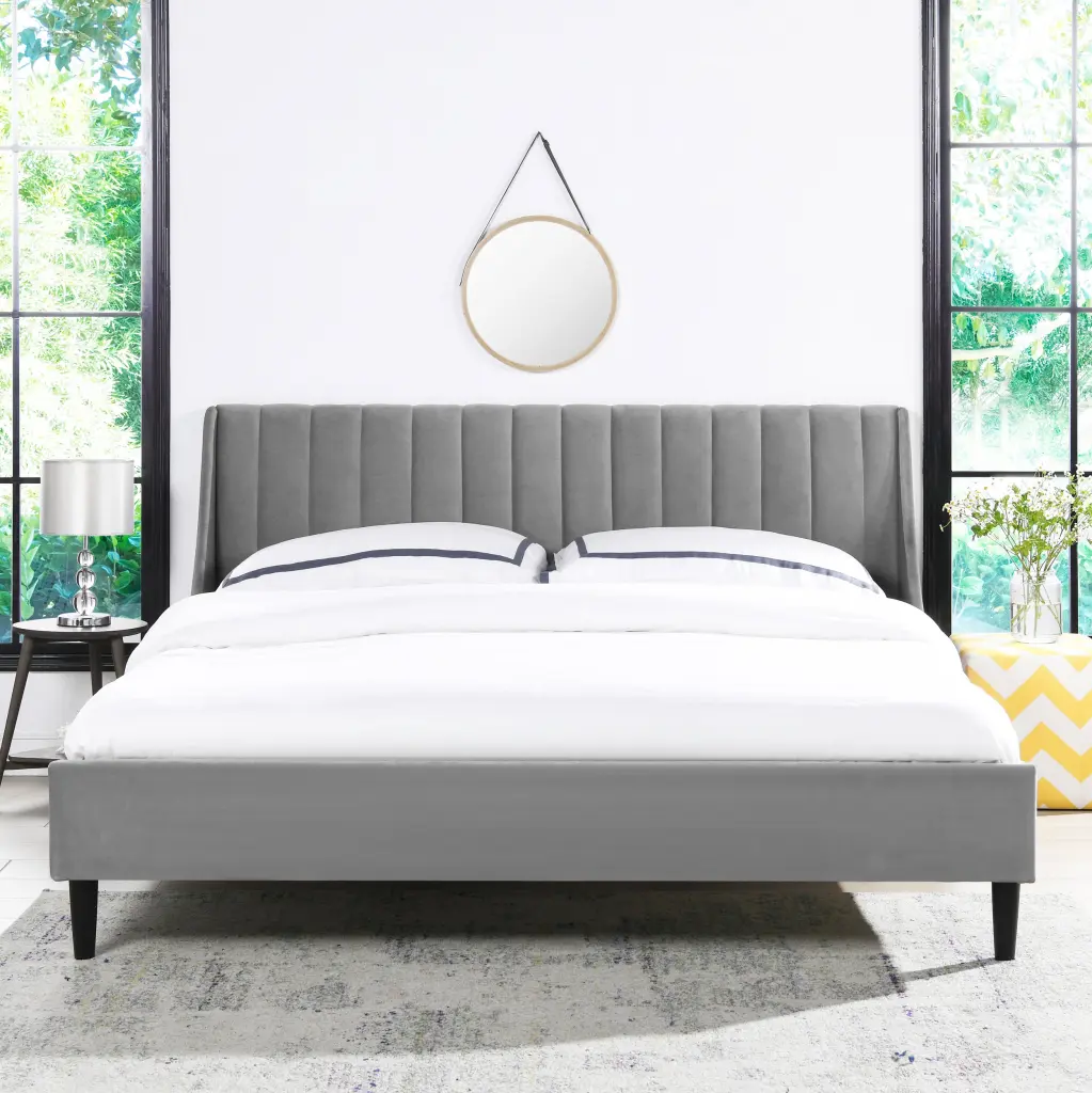 Aspen Vertical Tufted Modern Headboard Platform Bed Set King Opal Green jennifer taylor home