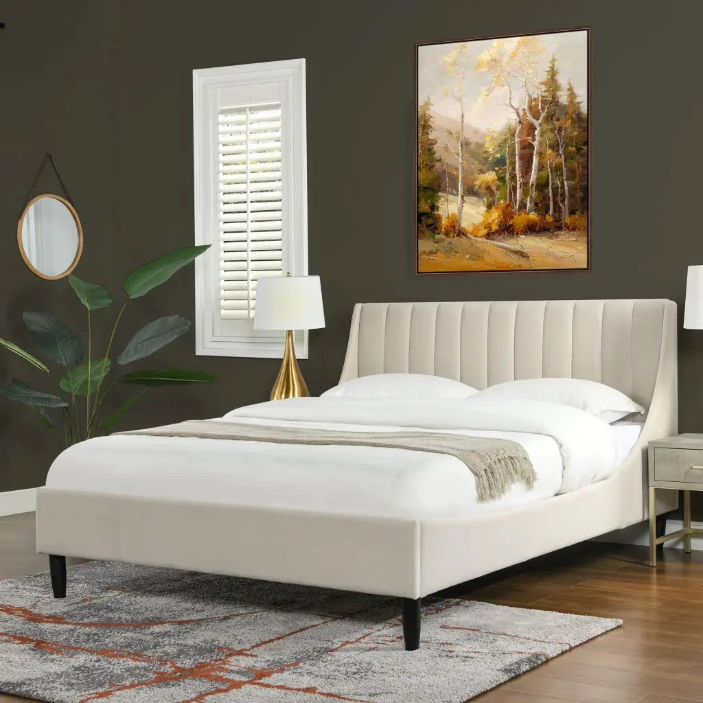 Aspen Vertical Tufted Modern Headboard Platform Bed Set Queen French jennifer taylor home