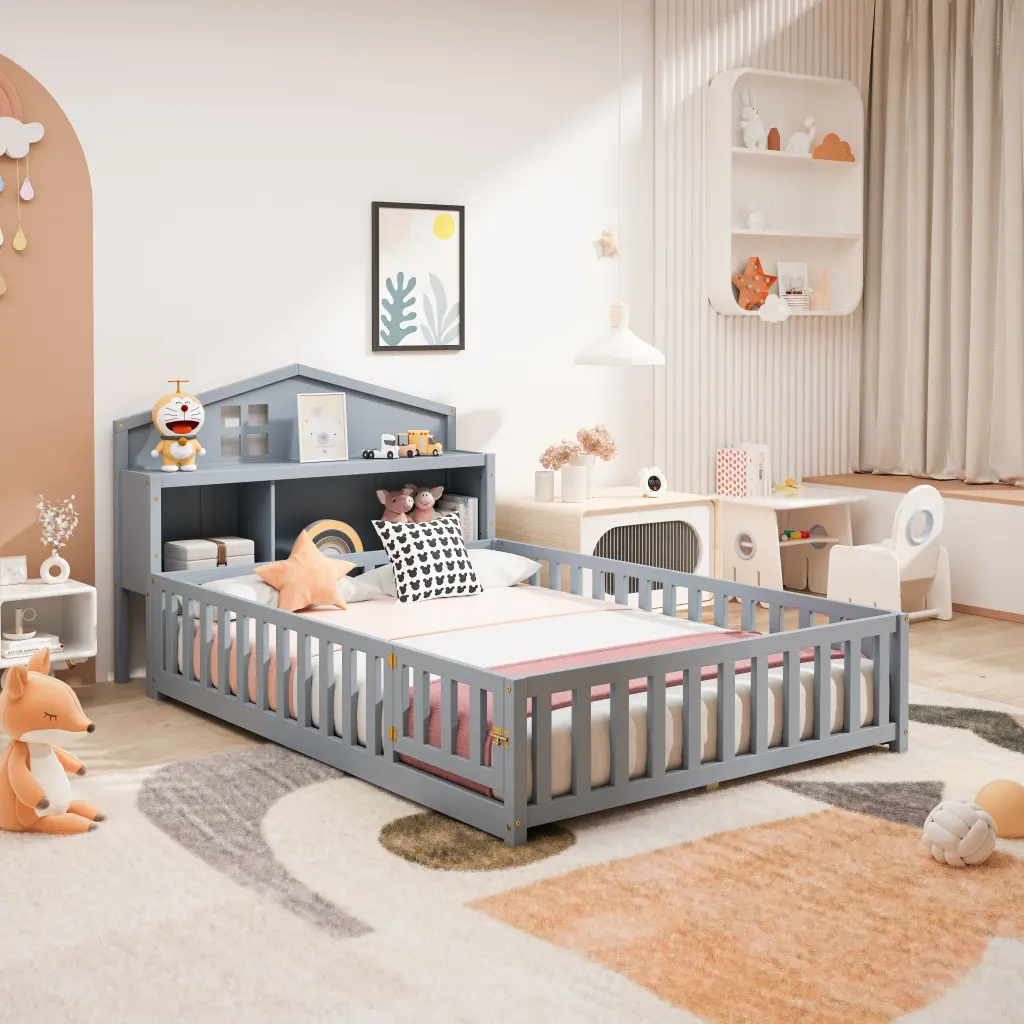 Full Dimensions Floor Bed Bookcases And Blackboards Multi Functional Platform junbed