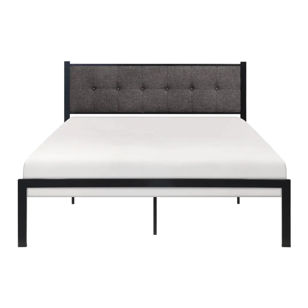 Black Finish Metal Frame Queen Platform Bed Upholstered Headboard kanepe
