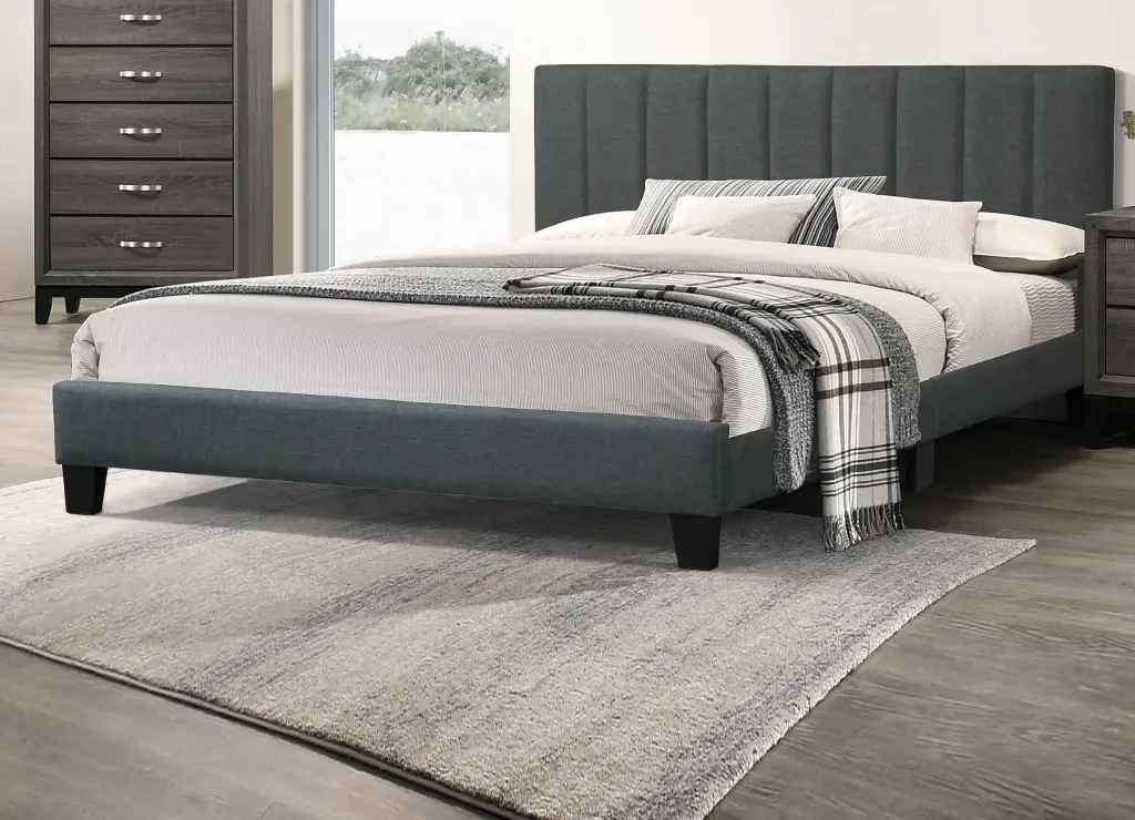 Gorgeous 1Pc Queen Dimensions Bed Charcoal Polyfiber Platform Bedframe Slats kanepe