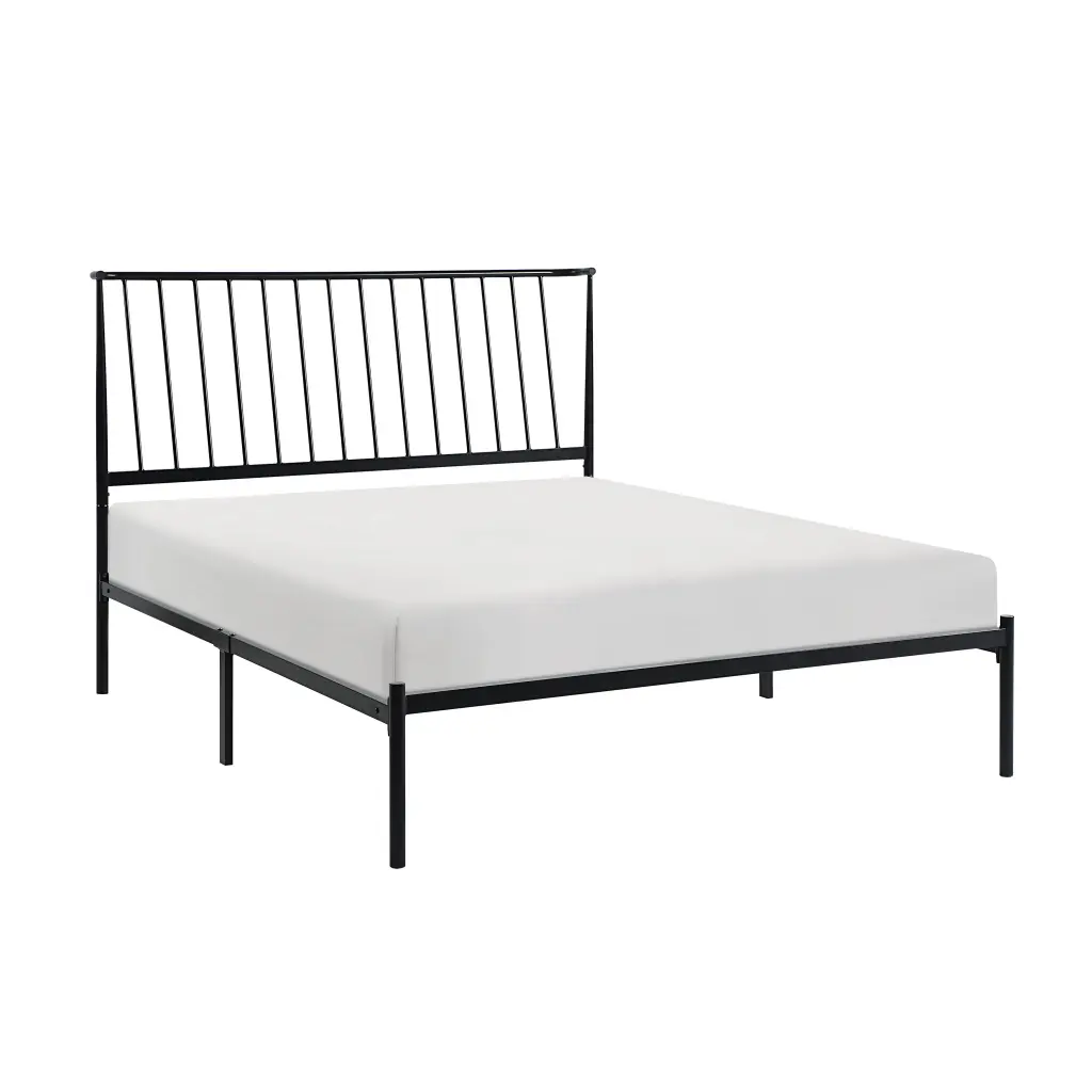 Metallic Frame Queen Platform Bed Black Finish Angle Headboard Bedroom Furniture kanepe