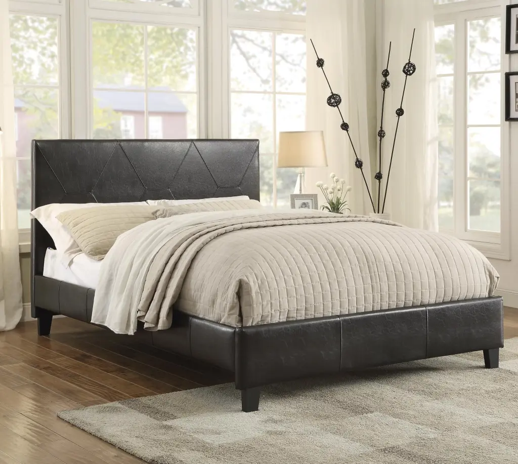 Modern Queen Platform Bed Dark Brown Faux Hide Upholstery Gemstone kanepe