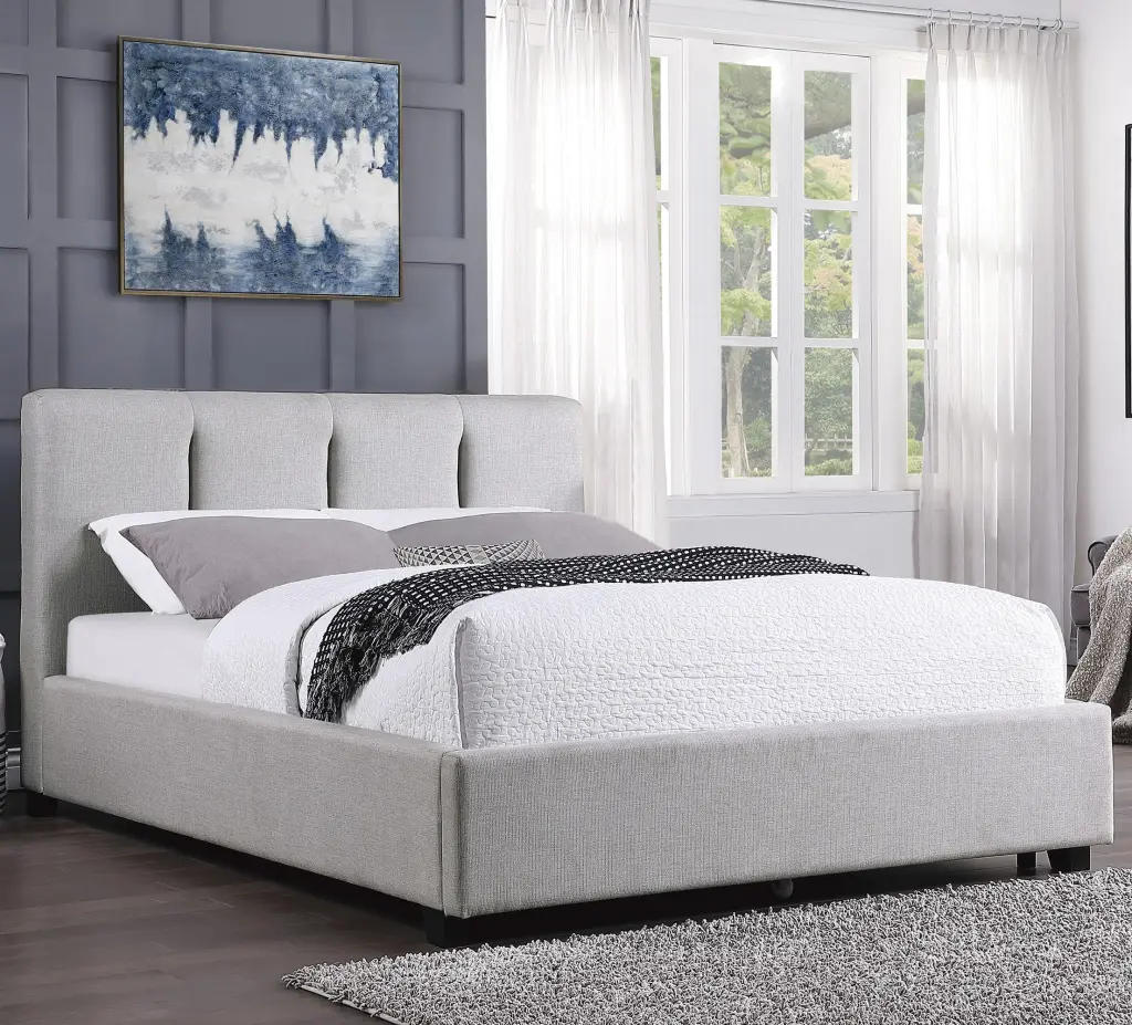 Modern Queen Platform Bed Gray Upholstered Solid Wood and Plywood Frame kanepe