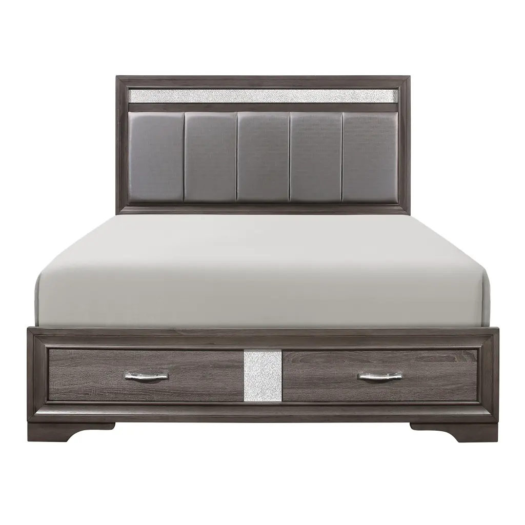 Queen Platform Bed Footboard Drawers Upholstered Headboard Gray kanepe