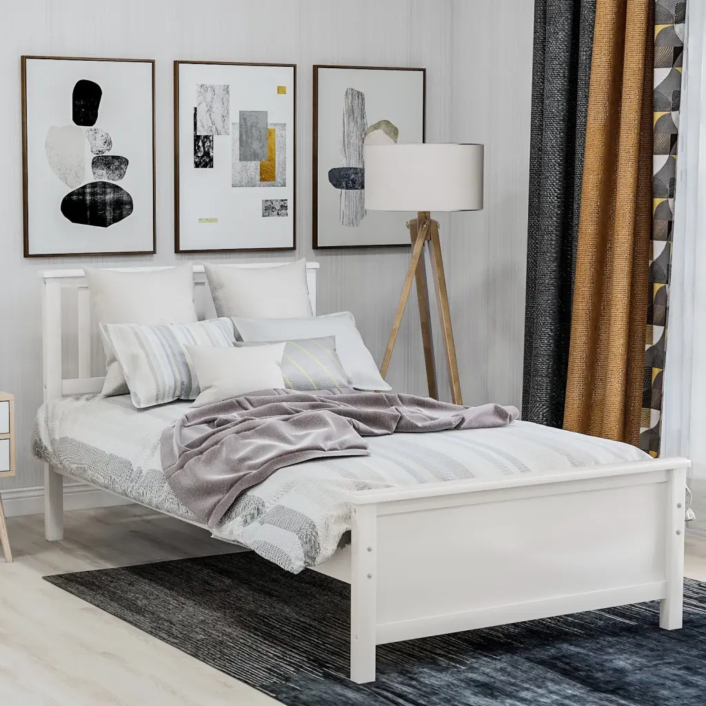 Twin Size Wood Platform Bed Headboard Footboard and Wood Slat Support lucky furniture