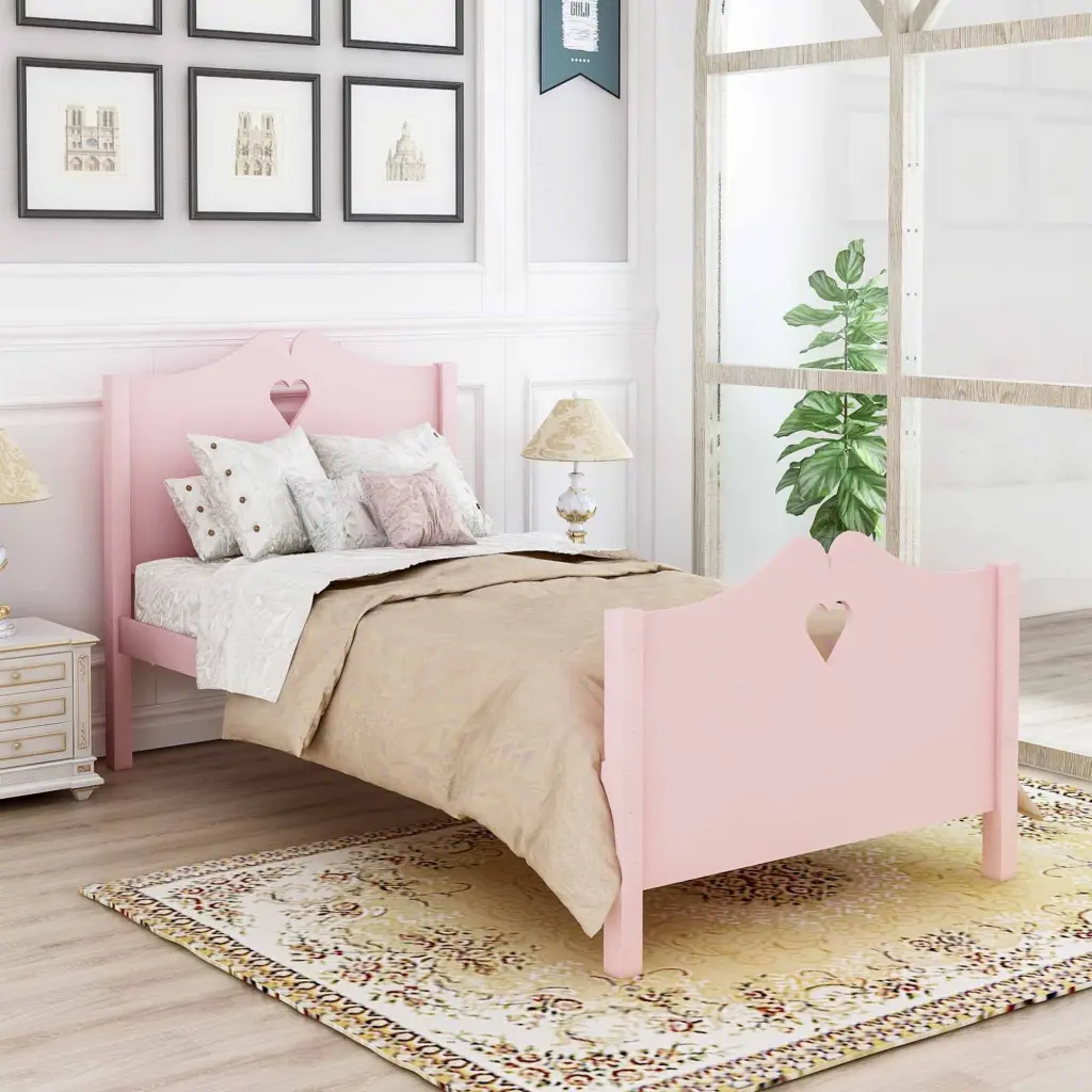 Twin Size Wood Platform Bed Headboard Footboard And Wood Slat Support lucky furniture