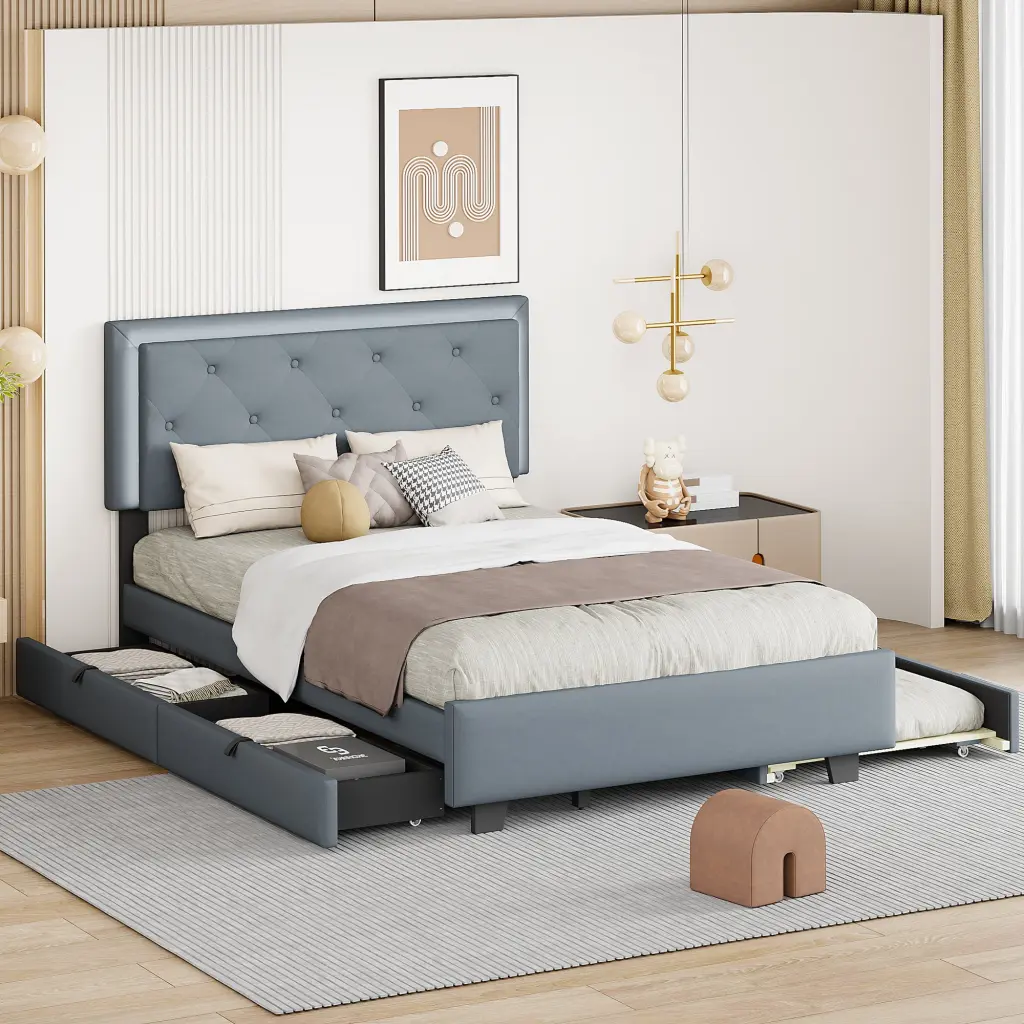 Full Size Velvet Storage Platform Bed 2 Large Drawers lucky world