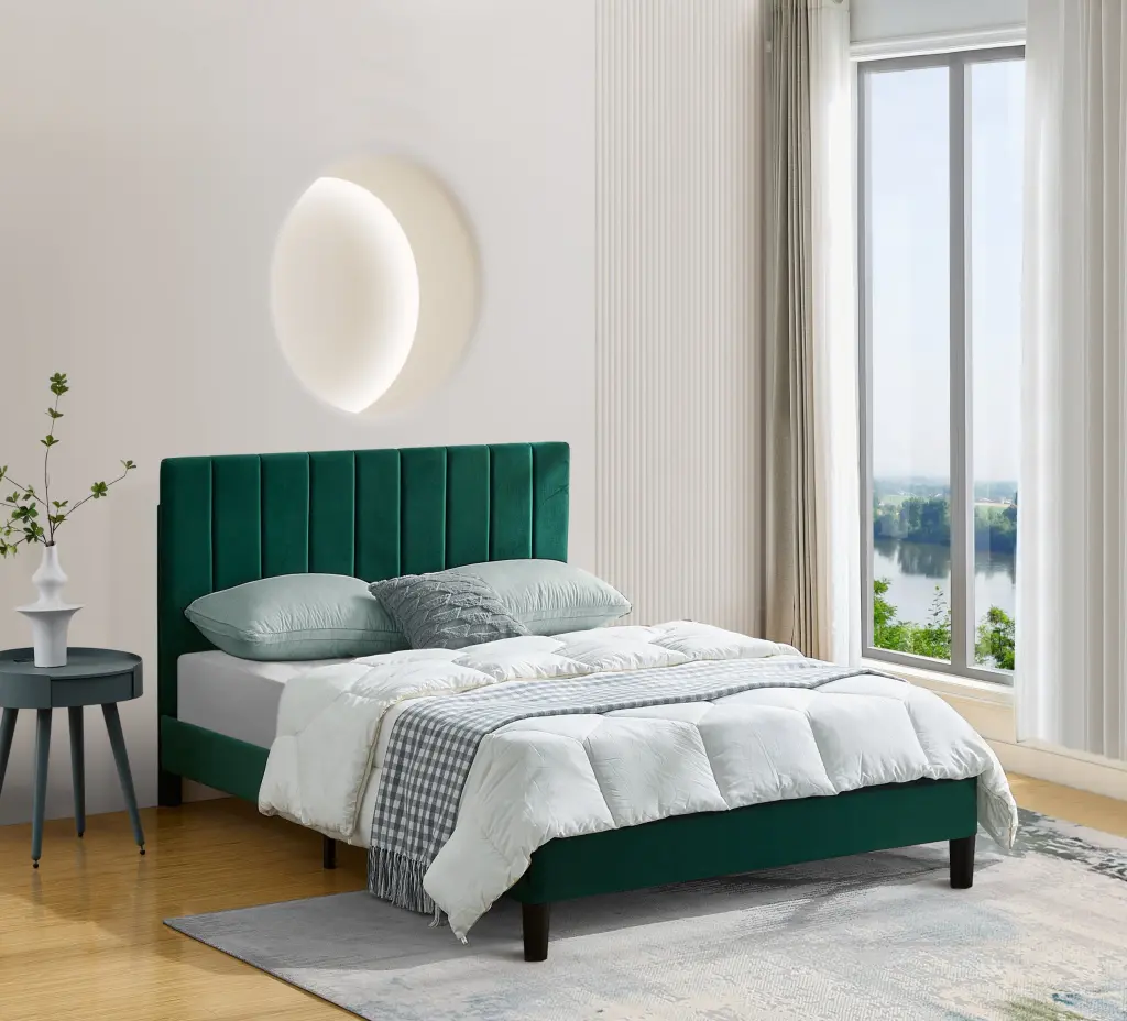 Full Dimensions Frame Platform Bed Upholstered Headboard And Slat Support sarkozy