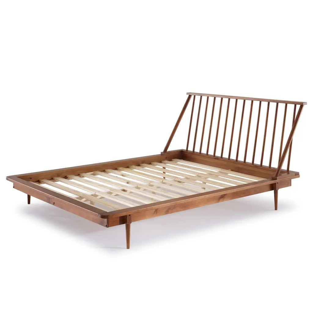 Mid Century Modern Solid Timber Queen Platform Bed Frame Spindle Headboard walker edison