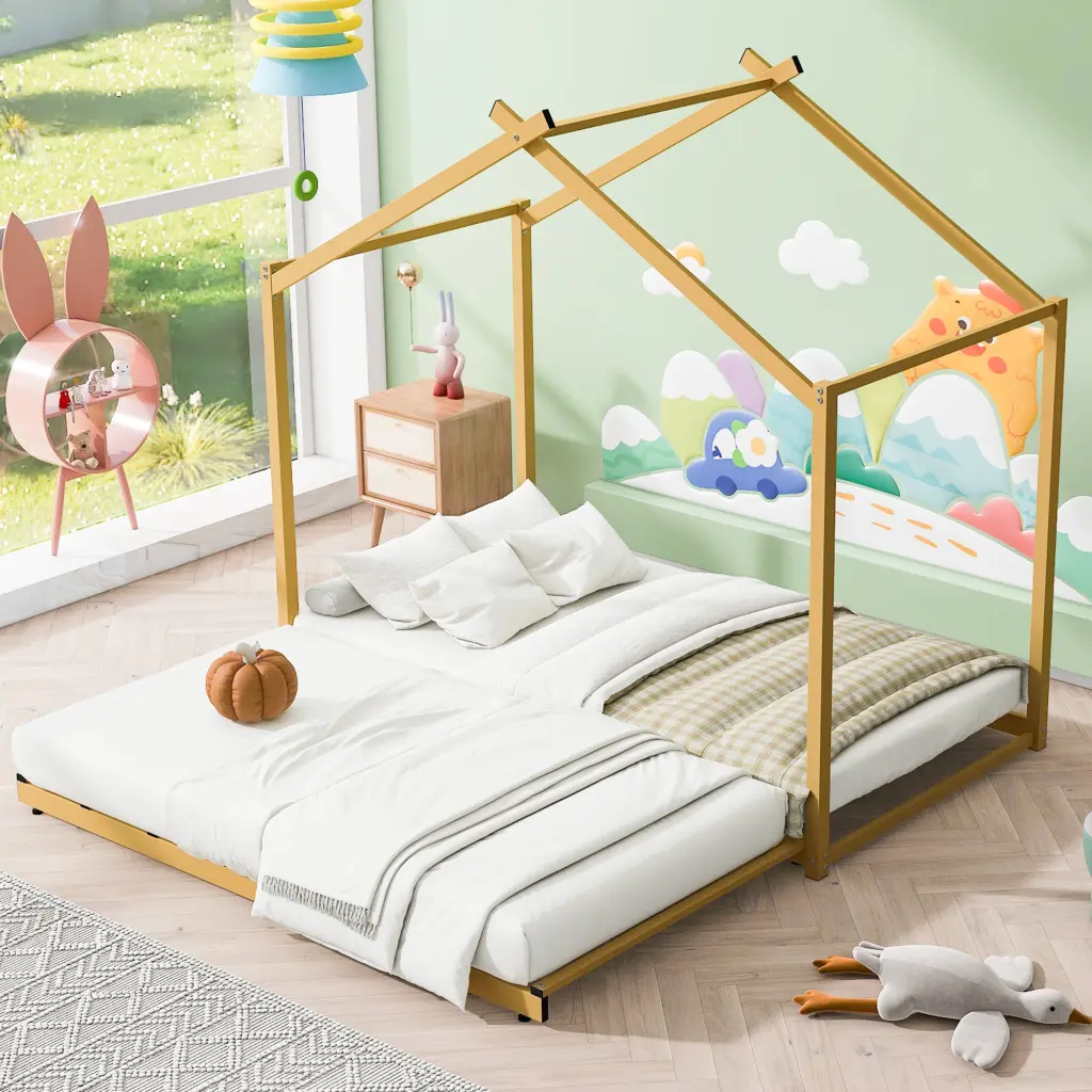 Metallic Twin Dimensions House Platform Bed Trundle Precious Metal Box Spring Not Required wm dreamland