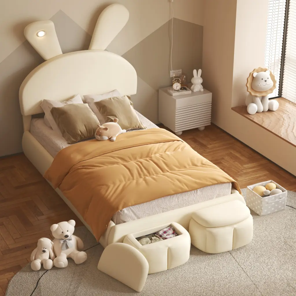 Twin Size Upholstered Platform Bed Cartoon Ears Headboard wm dreamland