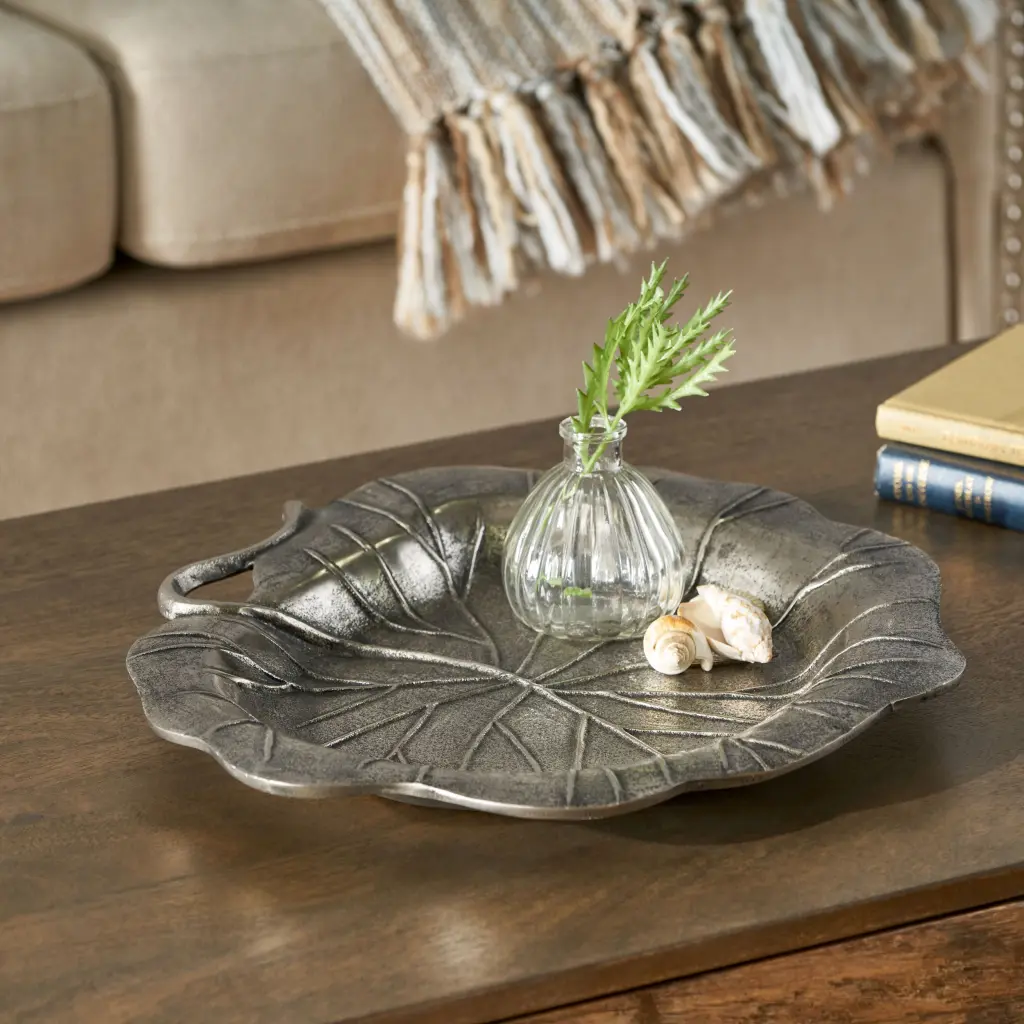 Clear Antique Nickel Aluminium Platter Modern Serving Dish nh-perfect home