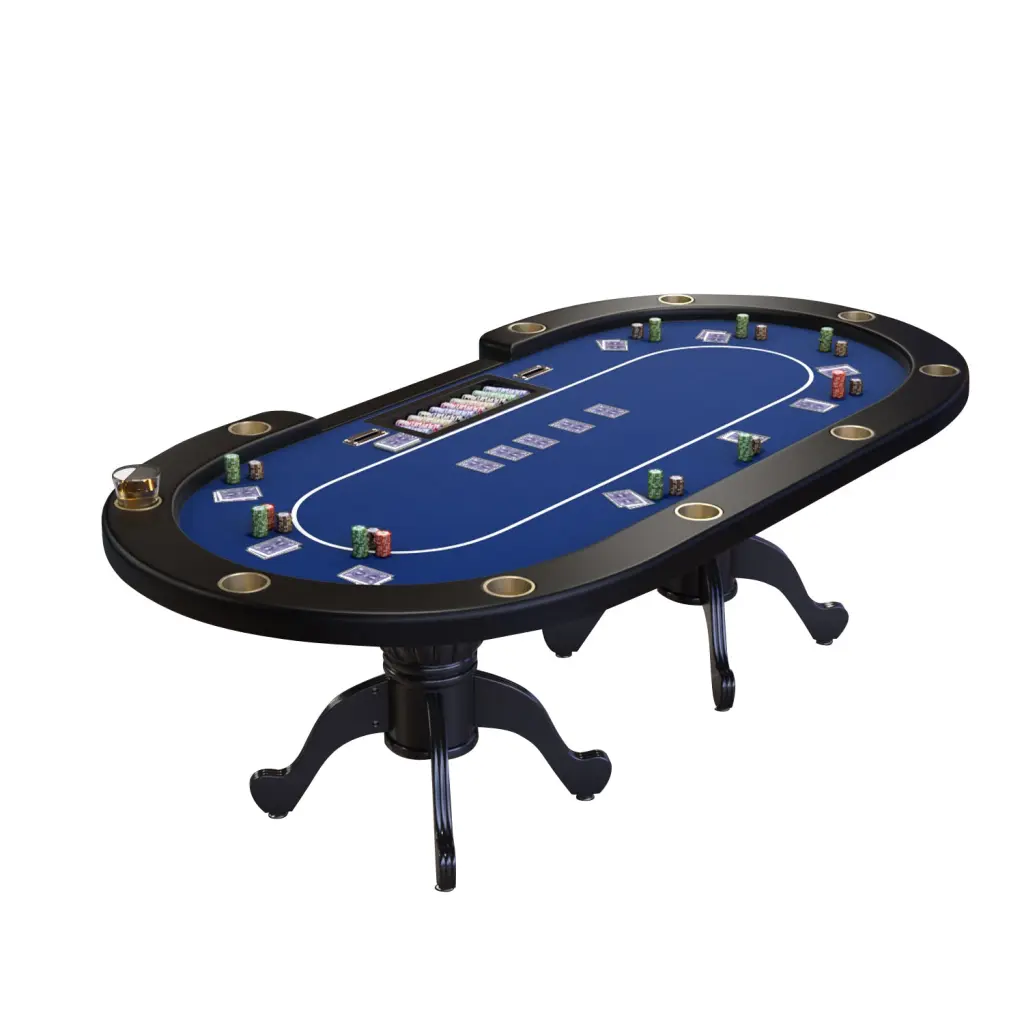 96 Inch Oval Blue Aura Texas Holdem Poker Table Curved Legs ino design