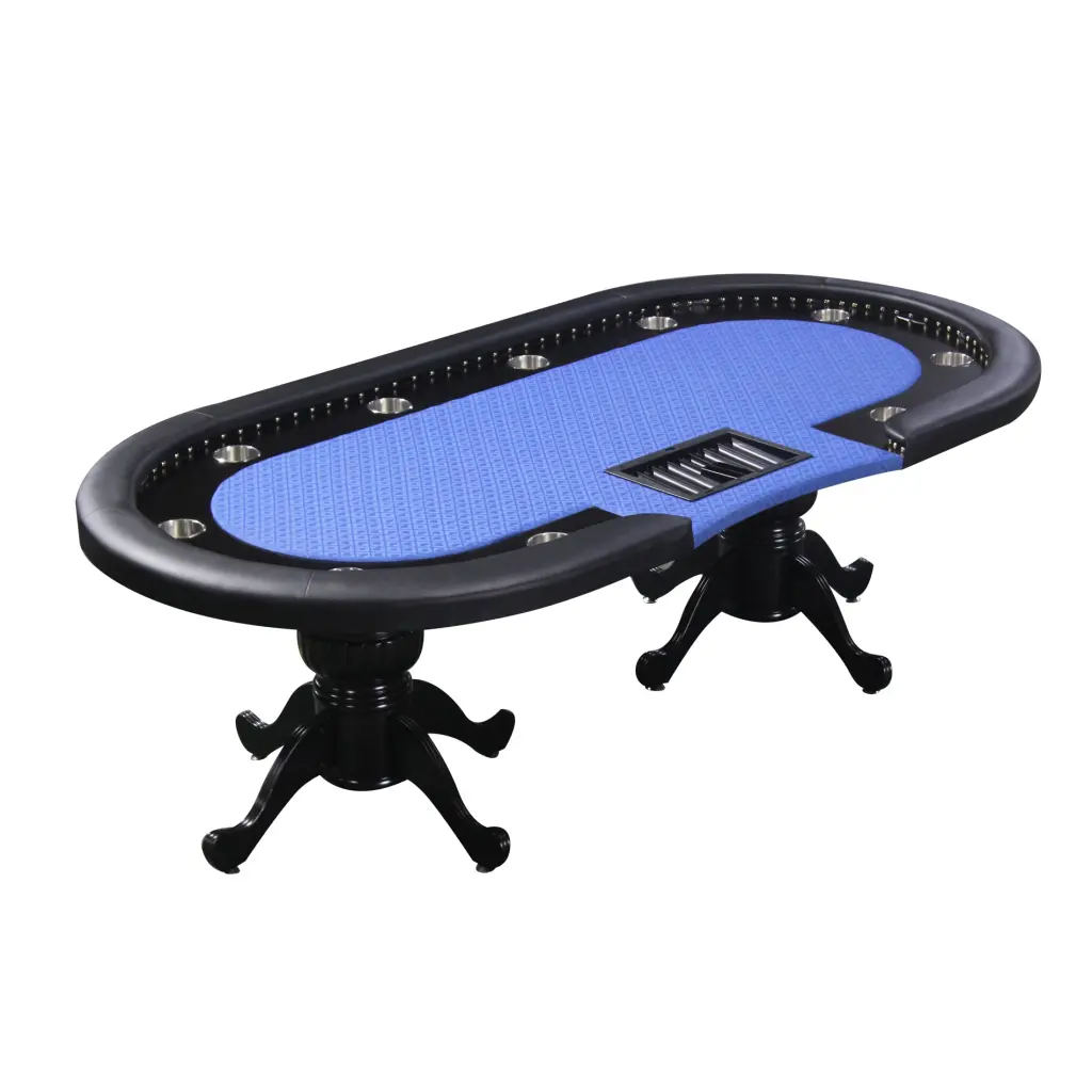 94 Inch Oval Round Stud Rivet Decorate Blue Cloth Casino Game Poker Table ino design