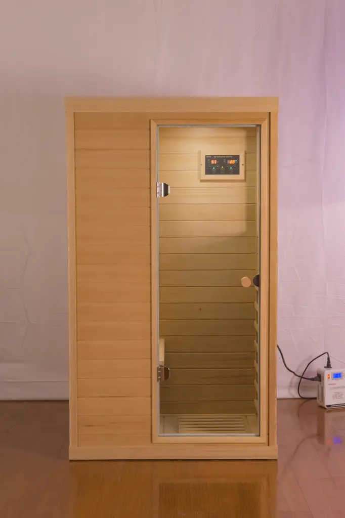 Mini Right Side Hemlock Sauna Room Roof and Floor Natural Timber rnb