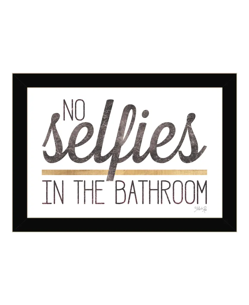 No Selfies Bathroom Framed Print Marla Rae Ready to Hang Wall Art trendy decor 4u