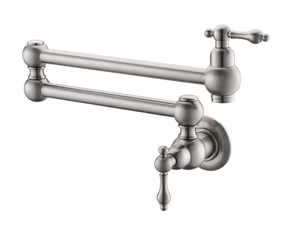 Pot Filler Faucet Wall Mount Double Joint Swing Arms Brushed Nickel whale