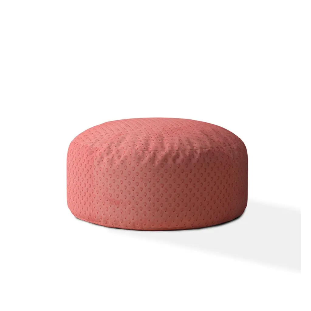 24 Inch Indoor Minky Dimple Dot Plush Coral Round Zipper Pouf Cover Only usa made pillow and pouf