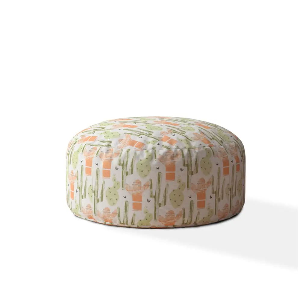 Indoor Cacti Mexico Peach Round Zipper Pouf Cover Only 24In Dia X 20In usa made pillow and pouf