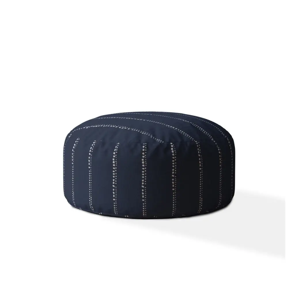 Indoor Drizzle Vintage Navy Round Zipper Pouf Cover Only 24In Dia x 20In usa made pillow and pouf
