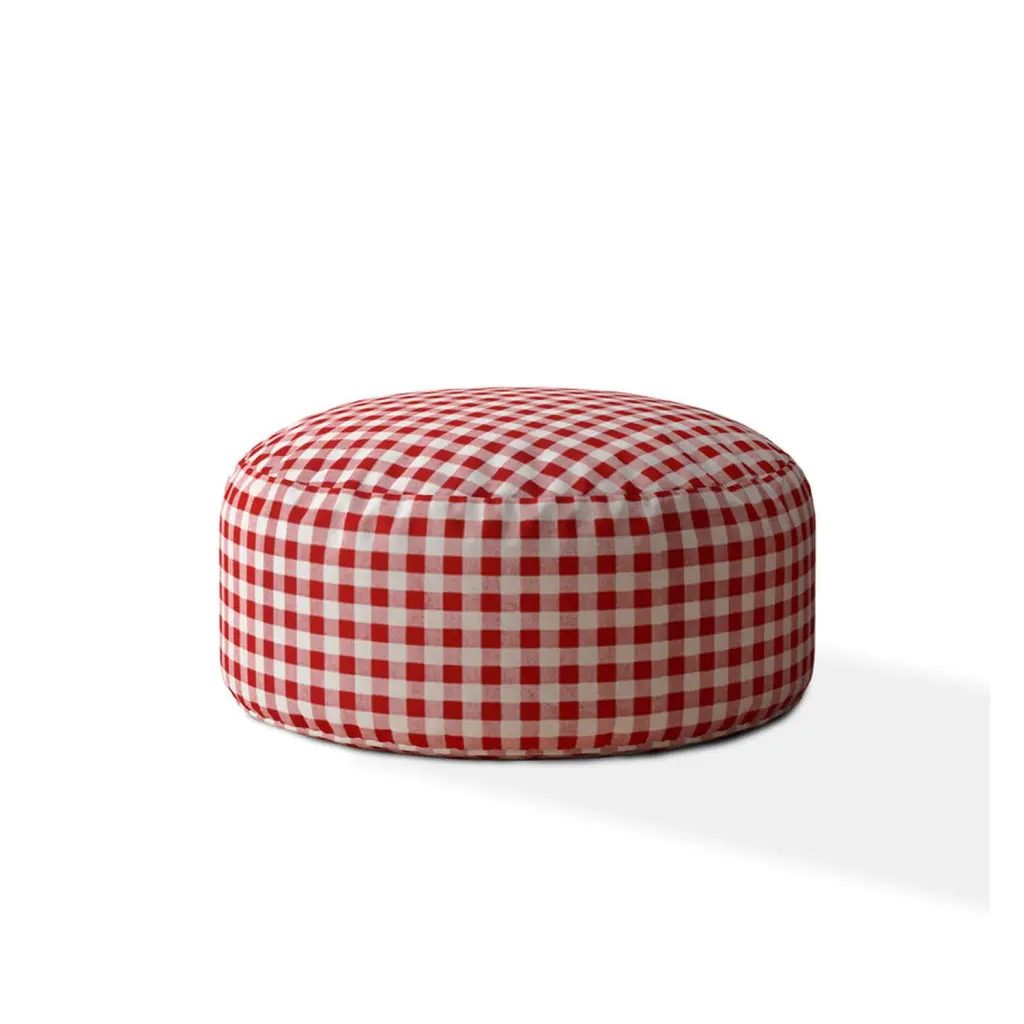 Indoor Plaido Bright Red Round Zipper Pouf Cover Only 24In Dia X 20In usa made pillow and pouf