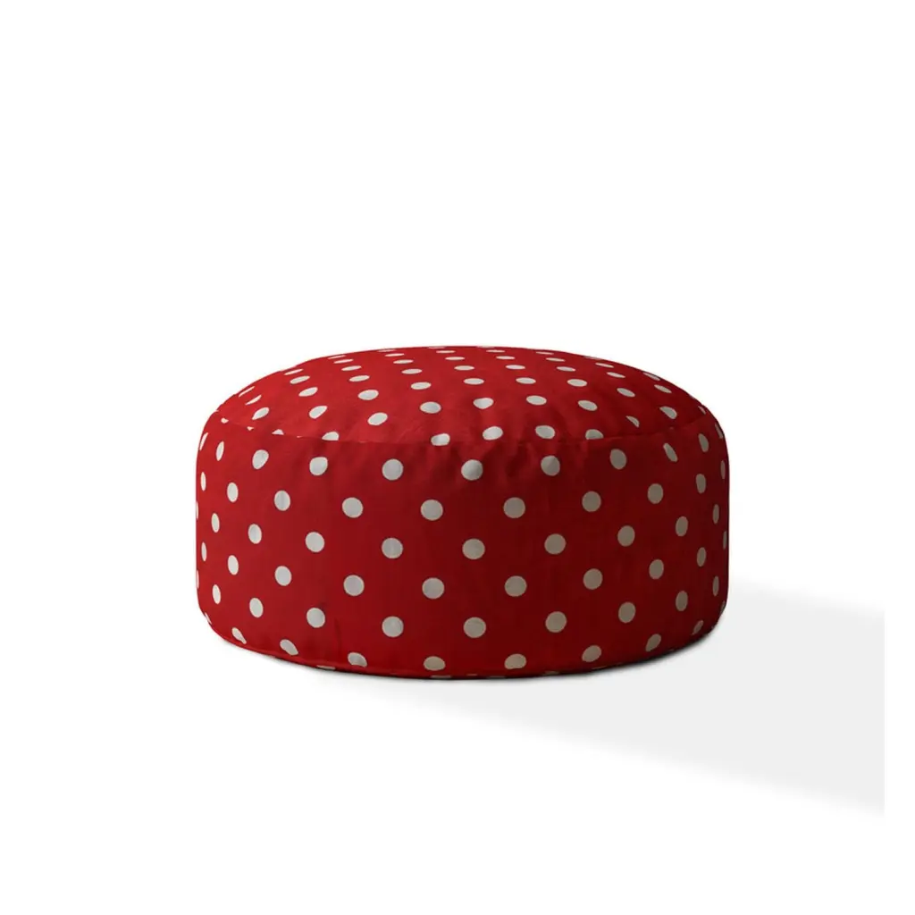 Indoor Retro Polka Bright Red White Round Zipper Pouf Cover Only 24In Footstool Ottoman usa made pillow and pouf