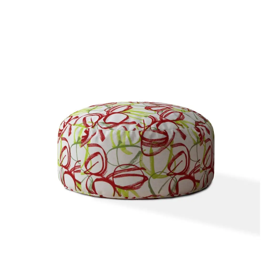 Indoor Ribbons Twirls Green Round Zipper Pouf Cover Only 24 Inch Diameter usa made pillow and pouf